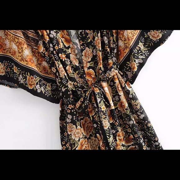Boho gypsy floral print maxi kimono black orange - Picture 3 of 5